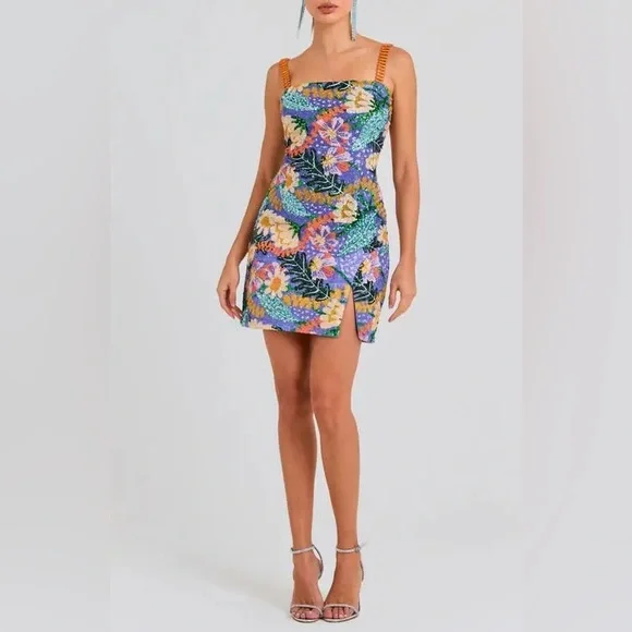NWT Nadine Merabi Lyra Floral Sequin Mini Dress Beaded Colorful Sz 4 - Picture 3 of 16